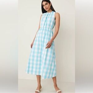 NWT Ann Taylor Aqua Blue and White Check Midi Dress